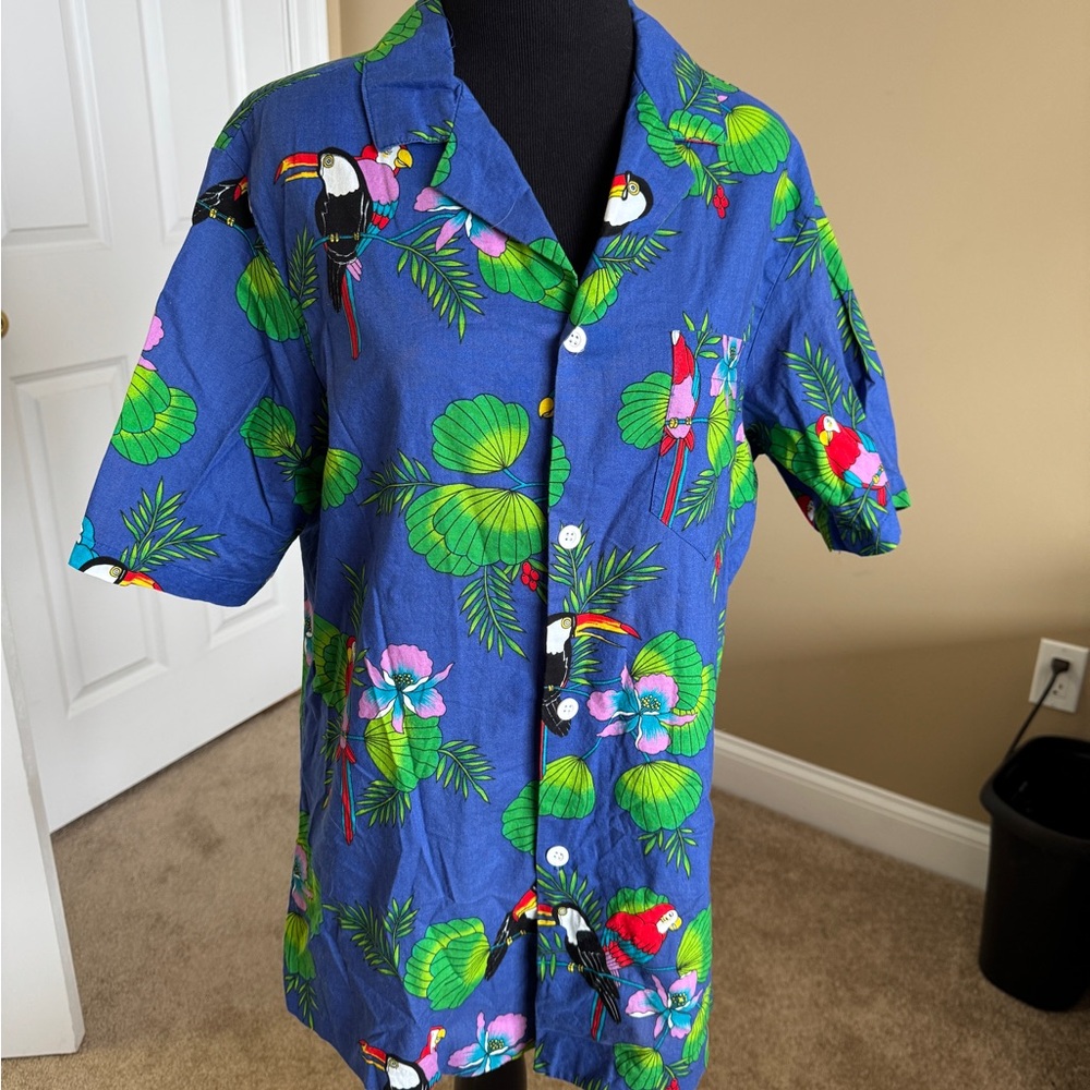 Tropical Blue Parrot Print Shirt